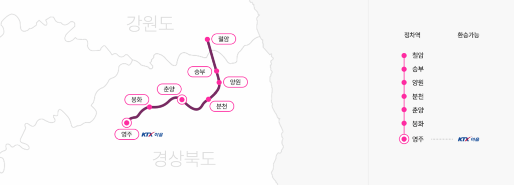백두대간협곡열차 노선도