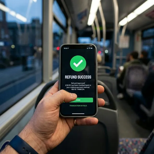 스마트폰으로 모두의 카드 2026년 모두의 카드 2026년 모두의 카드 환급 내역을 확인하며 기뻐하는 청년의 모습