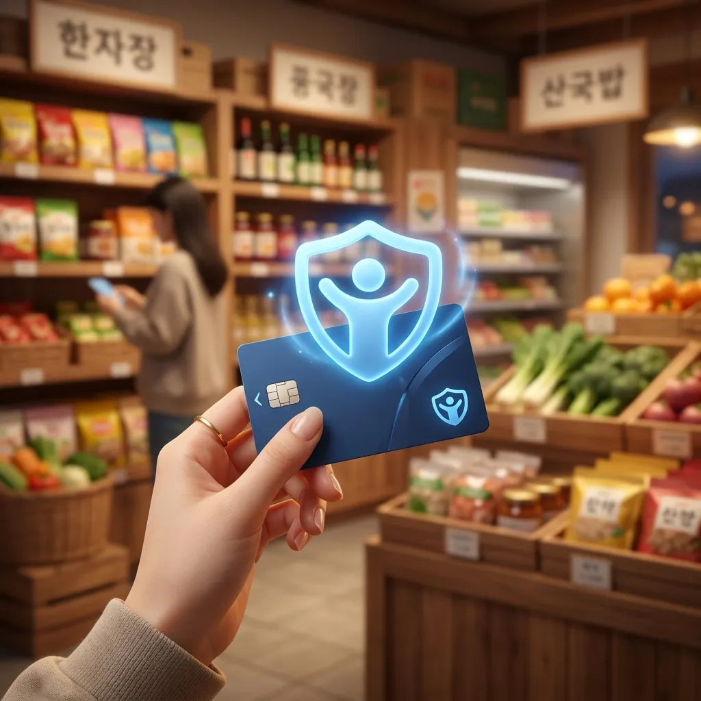 고유가 피해지원금을 사용할 수 있는 신용카드와 소상공인 마켓 배경 이미지