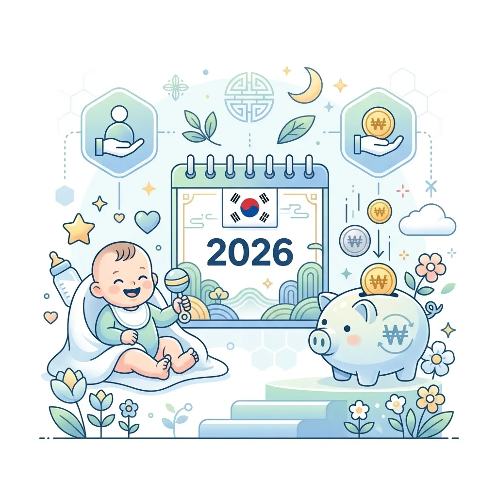 2026년 부모급여 금액 및 어린이집 이용 시 차액 지급 안내 인포그래픽