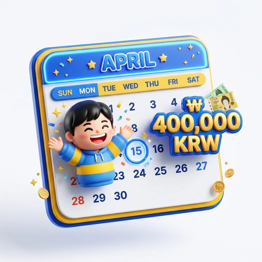 4월 달력과 40만원 지원금 아이콘을 통해 지급액을 형상화한 프리미엄 3D 렌더링 이미지